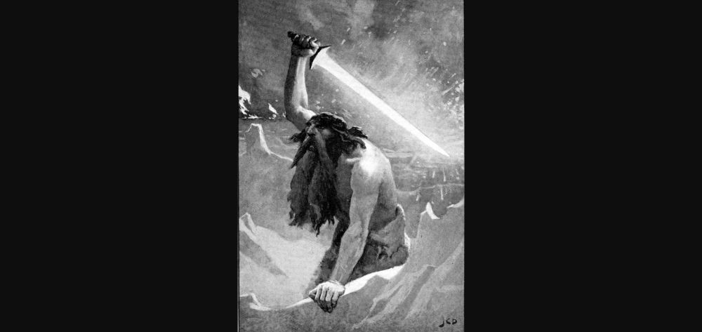 The Giant with the Flaming Sword, karya  John Charles Dollman. (Dok. Public Domain)