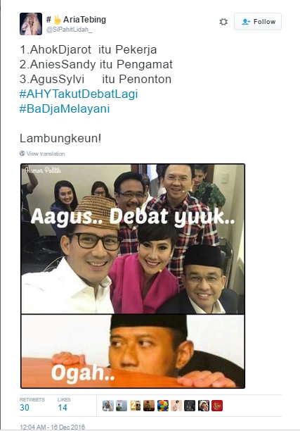 Meme-meme Lucu Ini Sindir Agus yang Tak Ikut Debat Cagub