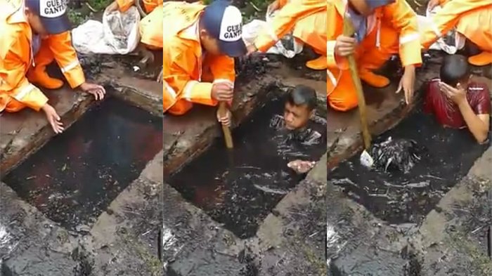 VIRAL: Demi Mengambil Sampah, Pasukan Orange Rela Menyelam Di Selokan