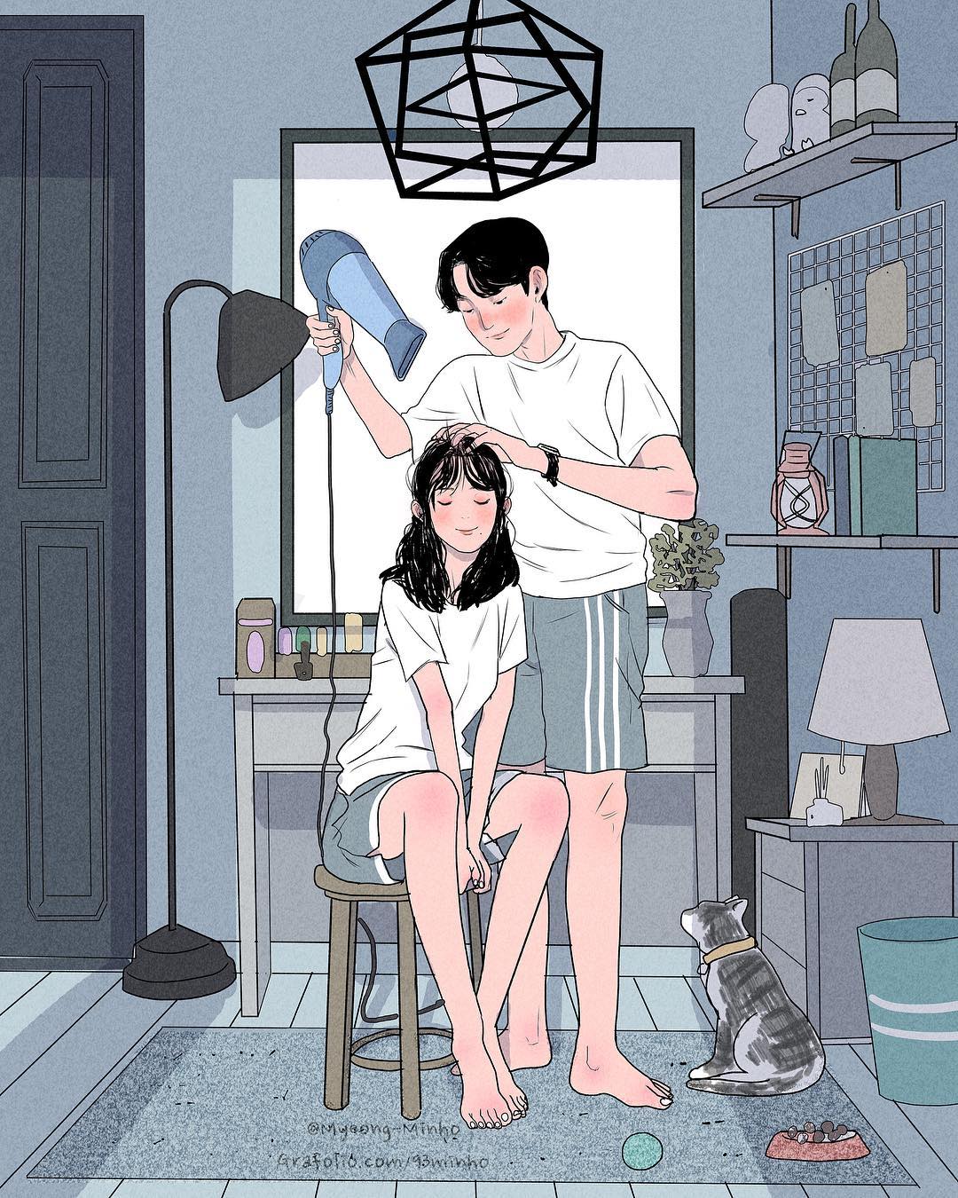 Nempel Terus, 11 Ilustrasi Ini Gambarkan Keseharian Pengantin Baru