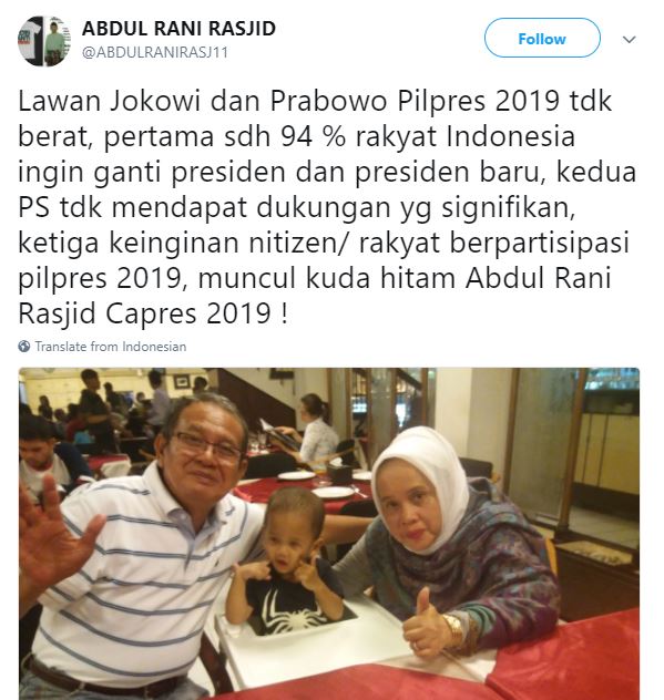 Kisah Capres Twitter Abdul Rani Rasjid, 94 Persen Rakyat Ingin Presiden Baru