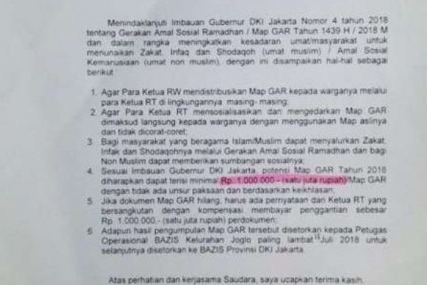 Ini Isi Surat Pemungutan Zakat Di 3 Kelurahan Jakarta