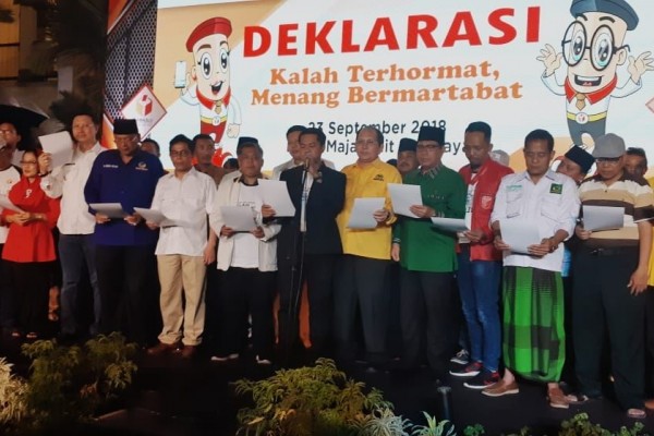 Gelar Deklarasi , Bawaslu Jatim Ingatkan Hal yang Bisa Gugurkan Peserta Pemilu