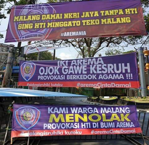 Banyak Bermunculan Spanduk Aremania Tolak Bela Tauhid di Kota Malang