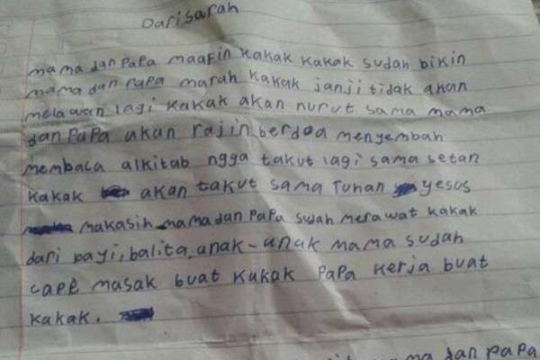 Anak Korban Pembunuhan Di Bekasi Sempat Tulis Surat Untuk Orangtuanya