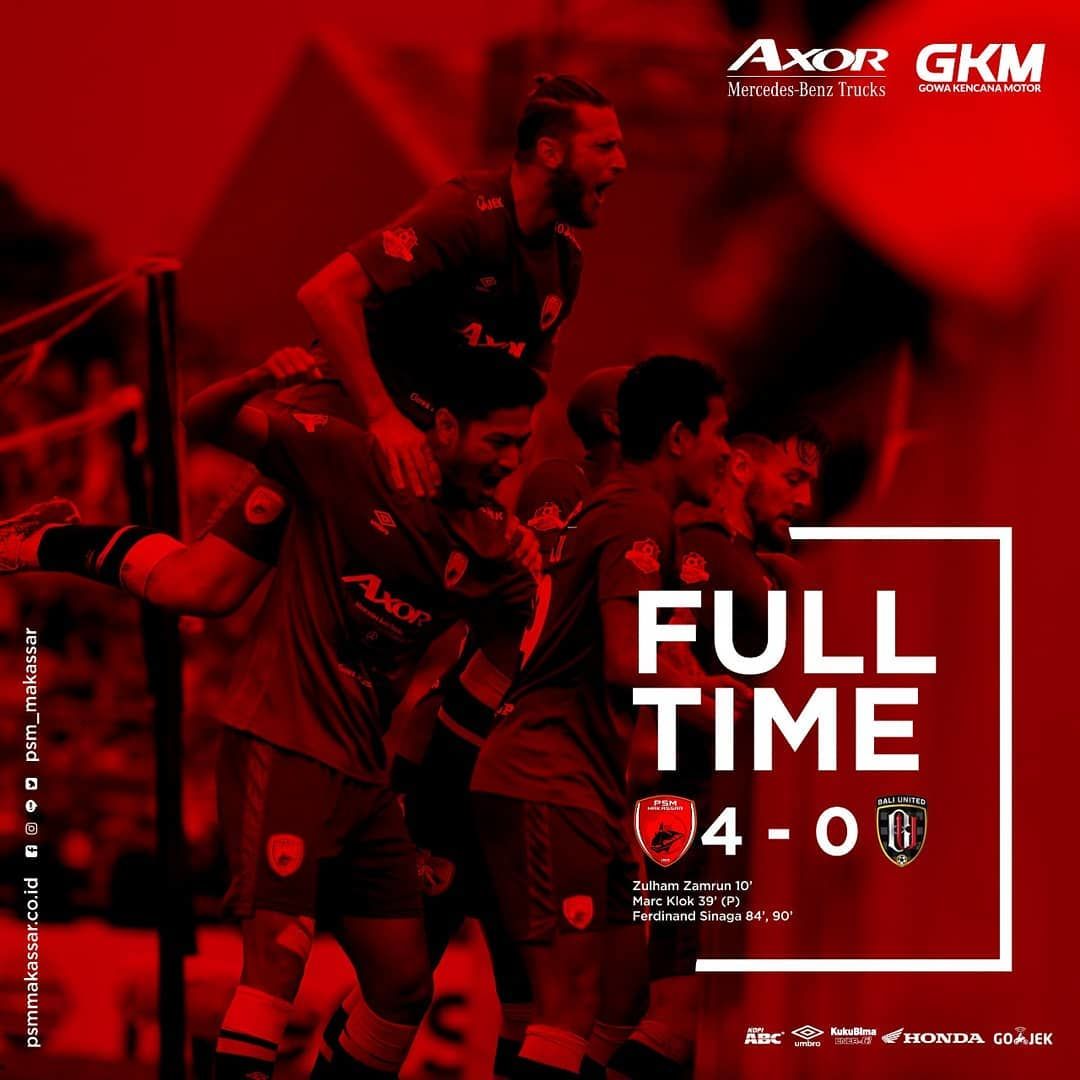 Bali United Dilumat PSM Makassar 4 Gol Tanpa Balas