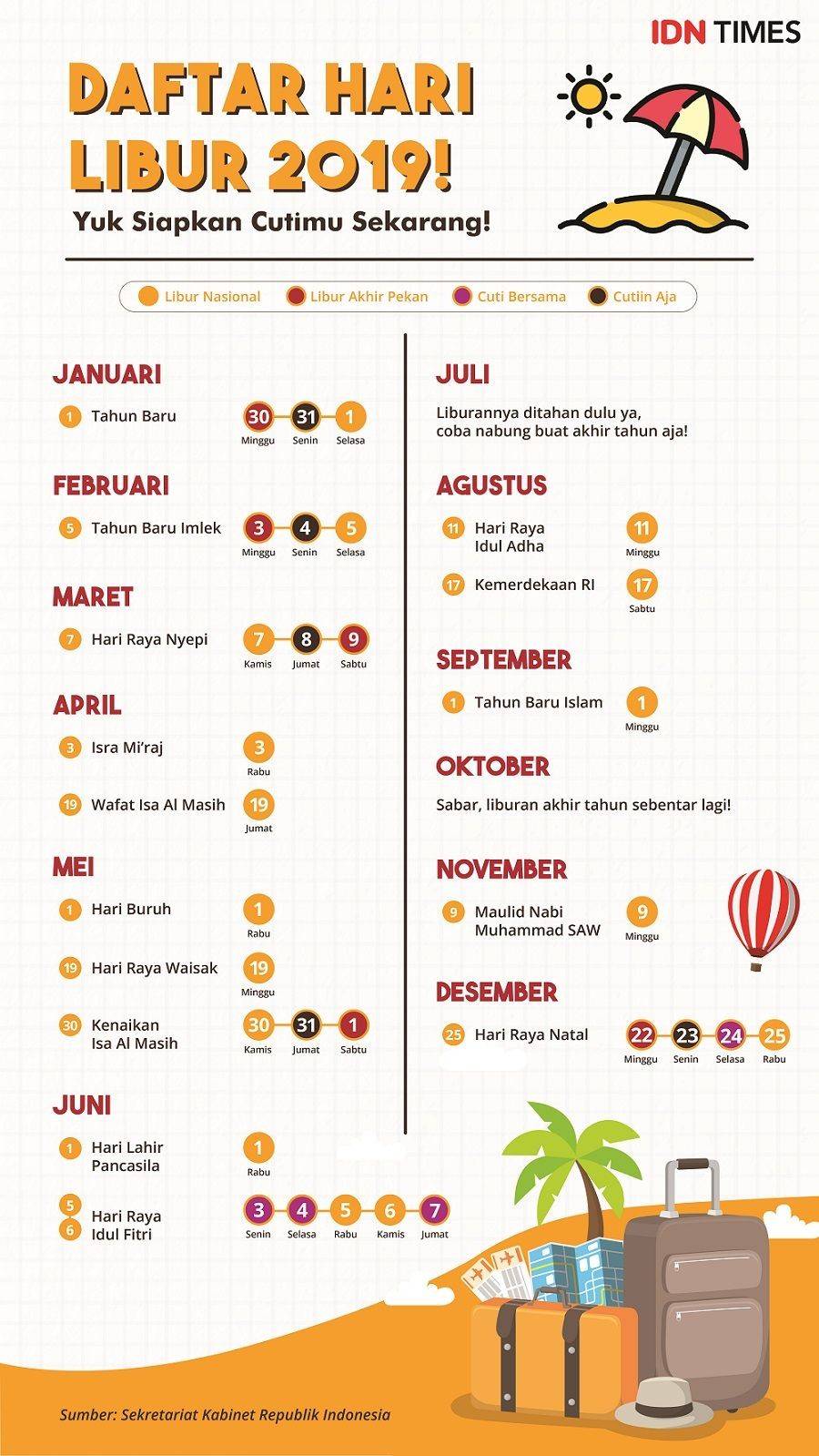 [INFOGRAFIS] Hari Libur Nasional Tahun 2019, Cuti Yuk!