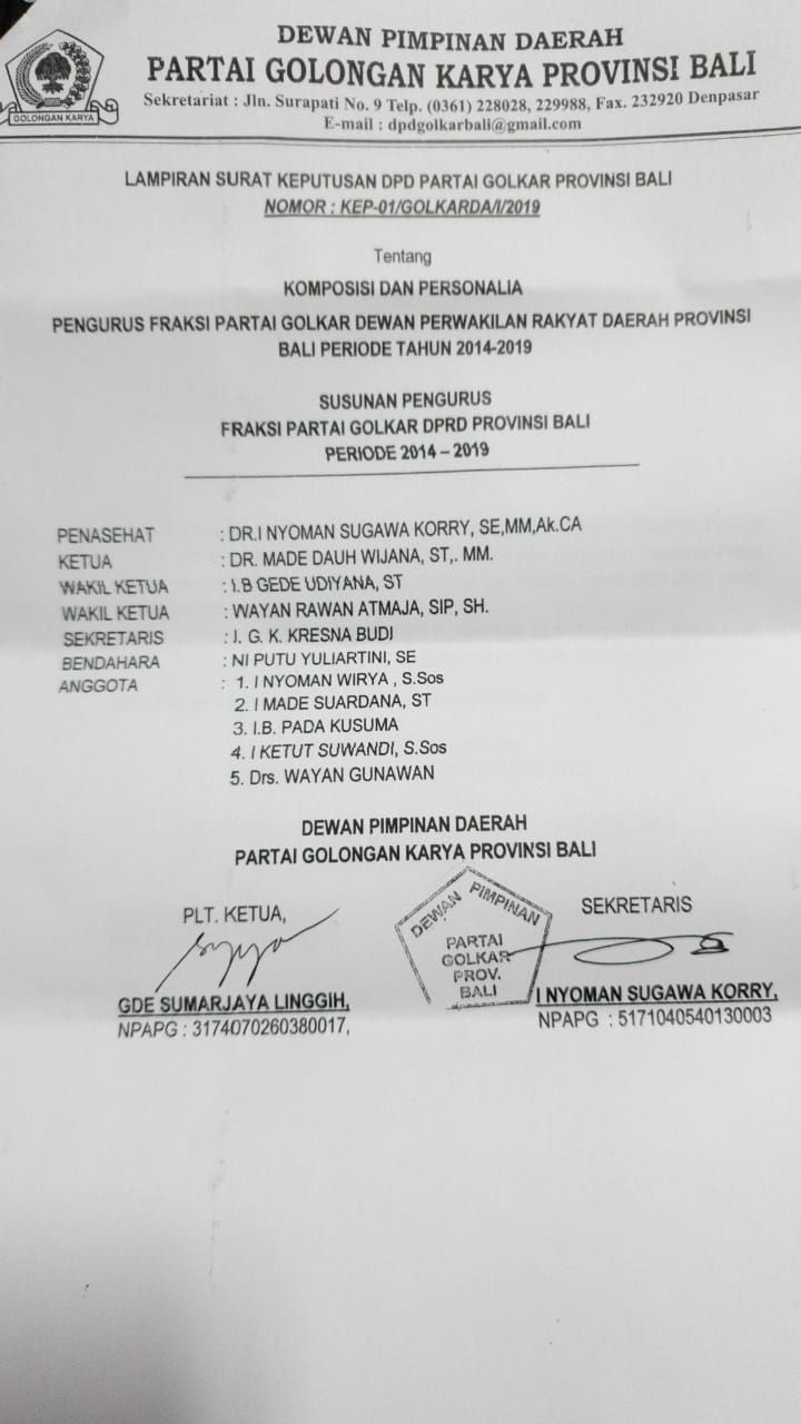 Makin Memanas, Demer Pecat Gunawan dari Kursi Ketua Fraksi Golkar Bali