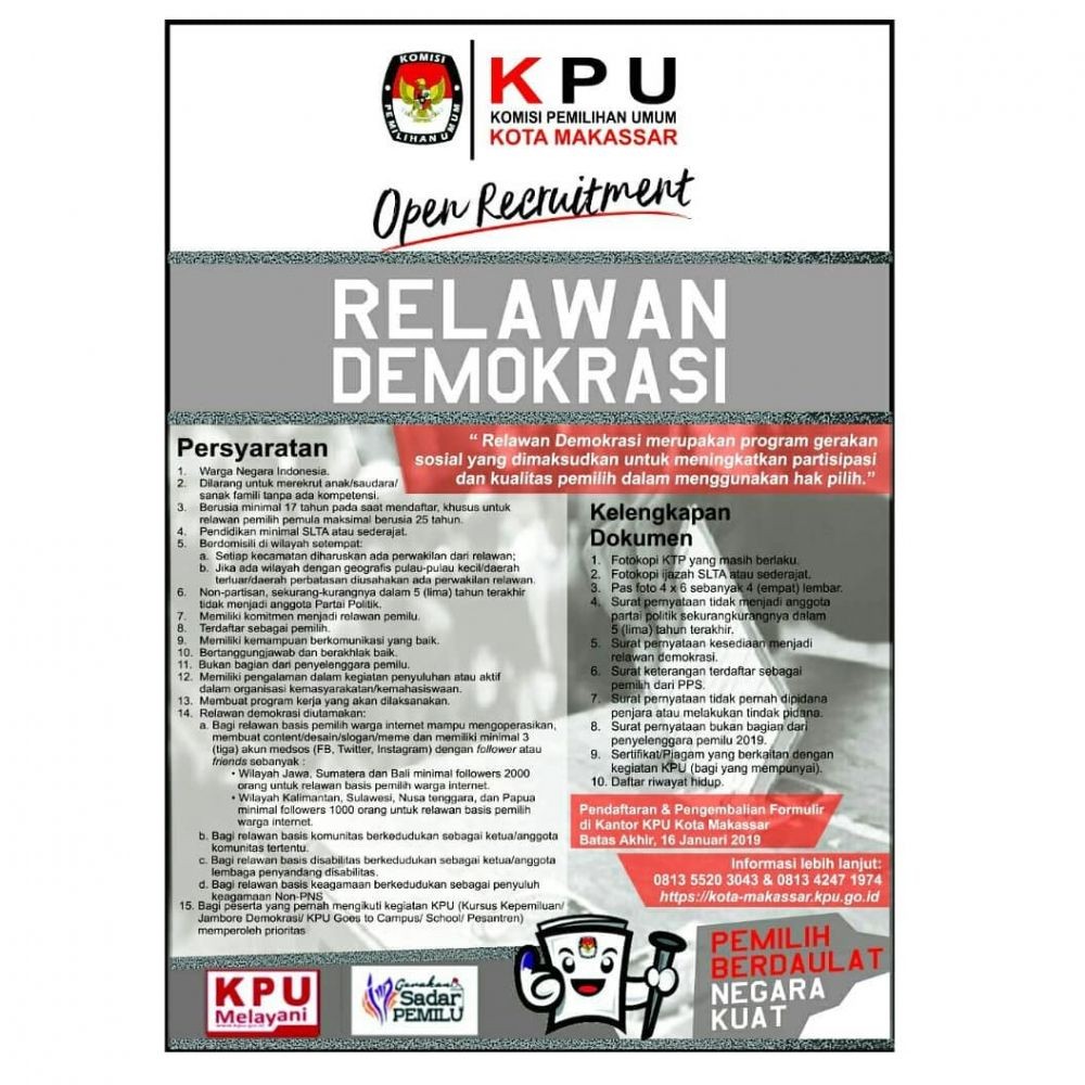 Dorong Partisipasi Pemilih, KPU Makassar Cari 55 Relawan Demokrasi