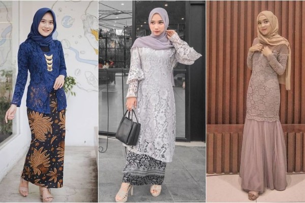 8 Inspirasi Dress Kebaya Brokat dengan Hijab buat  Kondangan 