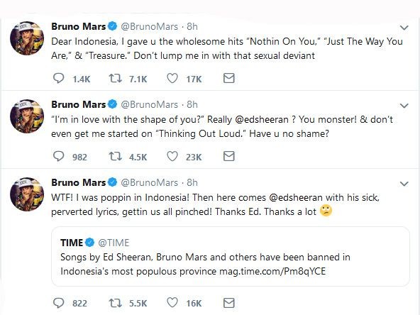 Penyiaran 17 Lagunya Dibatasi di Jabar, Bruno Mars Berkicau di Twitter