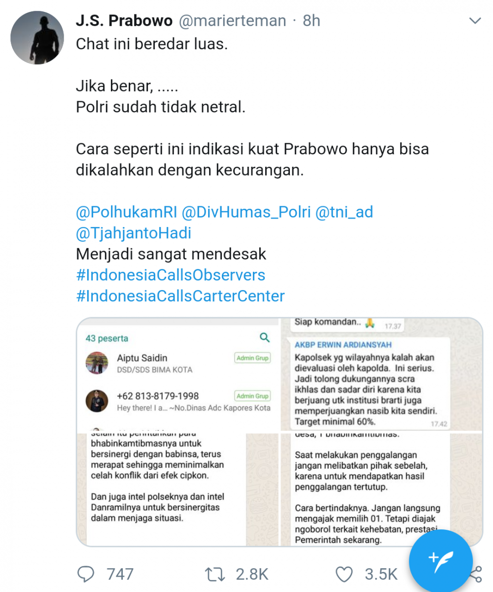 Beredar Obrolan Grup WA Polisi Menangkan Jokowi, Ini 