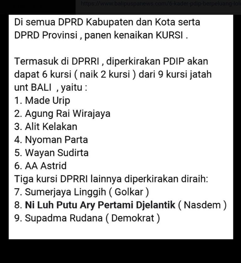 Beredar Nama Caleg Bali yang Lolos DPR RI & DPD, Fakta atau Hoaks?