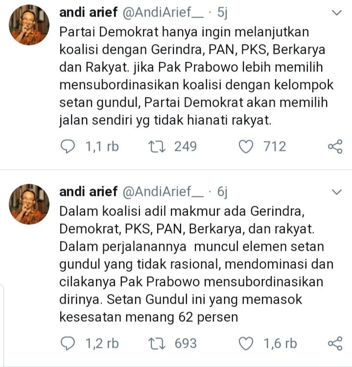Andi Arief: Setan Gundul Beri Info Sesat 02 Menang 62 Persen