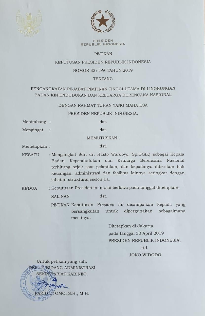 Beredar Surat Pengangkatan Bupati Kulon Progo menjadi Kepala BKKBN