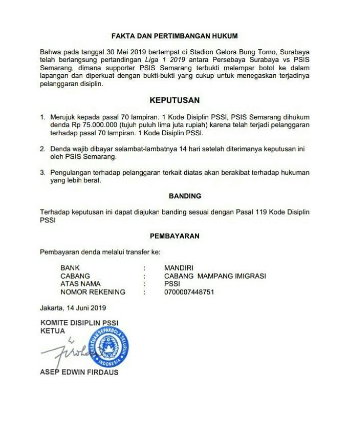 Kena sanksi Rp175 Juta, PSIS Semarang Naikkan Harga Tiket Pertandingan