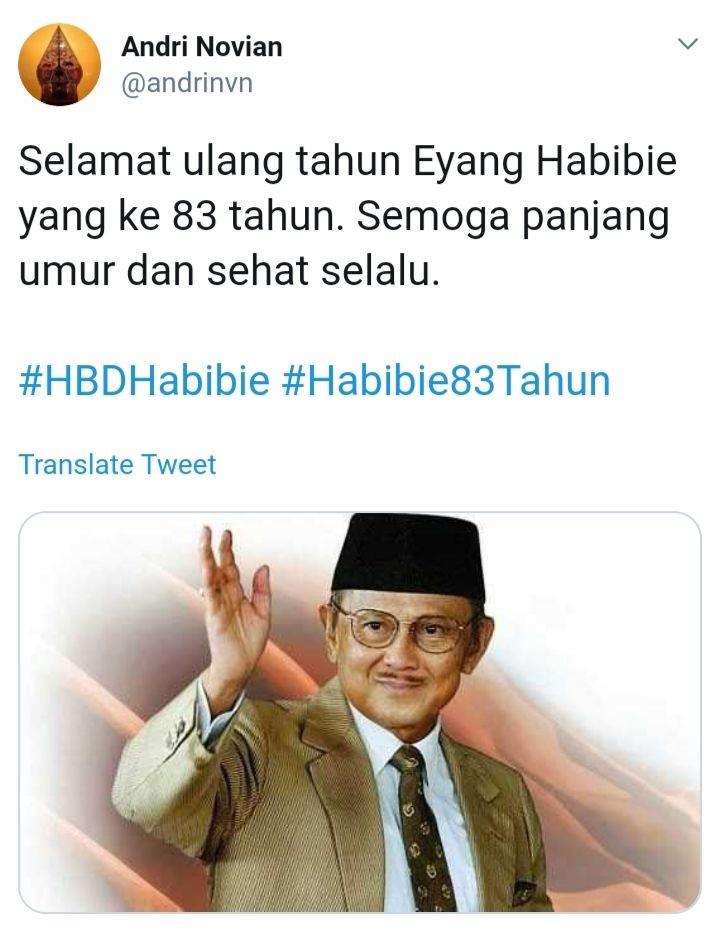 Habibie Ulang Tahun ke-83, Warganet Ramai Beri Ucapan di Twitter