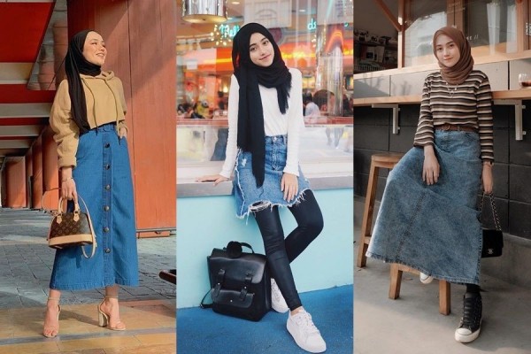 25+ Inspirasi Keren Ootd Rok Levis Panjang Hijab