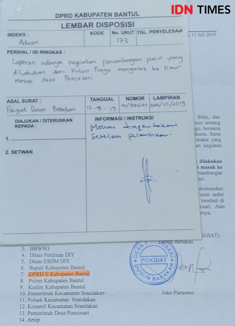 DPRD Bantul Pertanyakan Surat Izin Penambangan Pasir Kali Progo