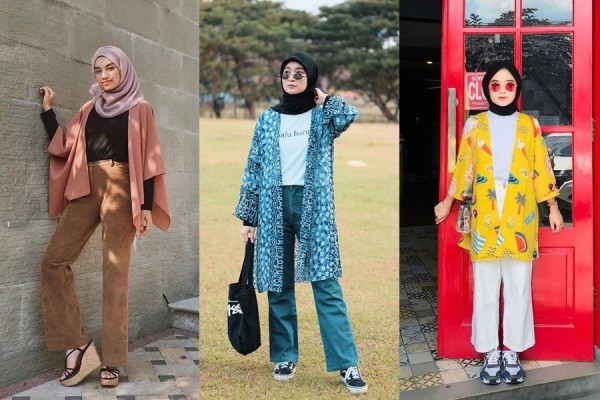 10 Ide Padu Padan Kimono Outer untuk Gaya Hijab Modis
