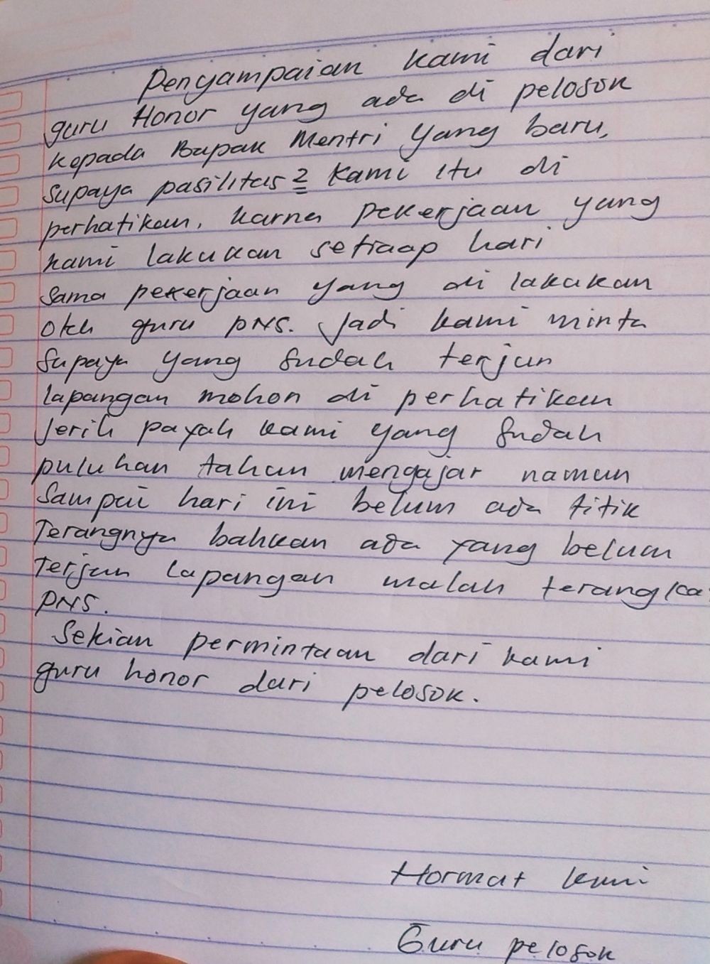 Ini Surat dari Guru Pelosok Samarinda kepada Menteri Pendidikan Baru