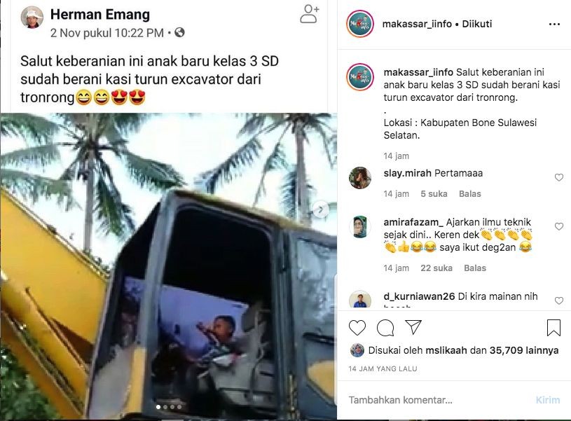 Viral Video Bocah SD di Sulsel Kemudikan Mobil Ekskavator