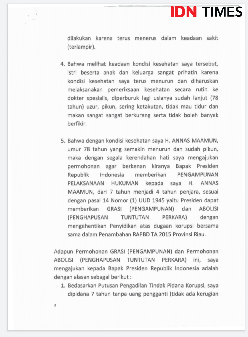 Ini Potongan Isi Surat Grasi Annas Maamun yang Dikirimkan ke Jokowi