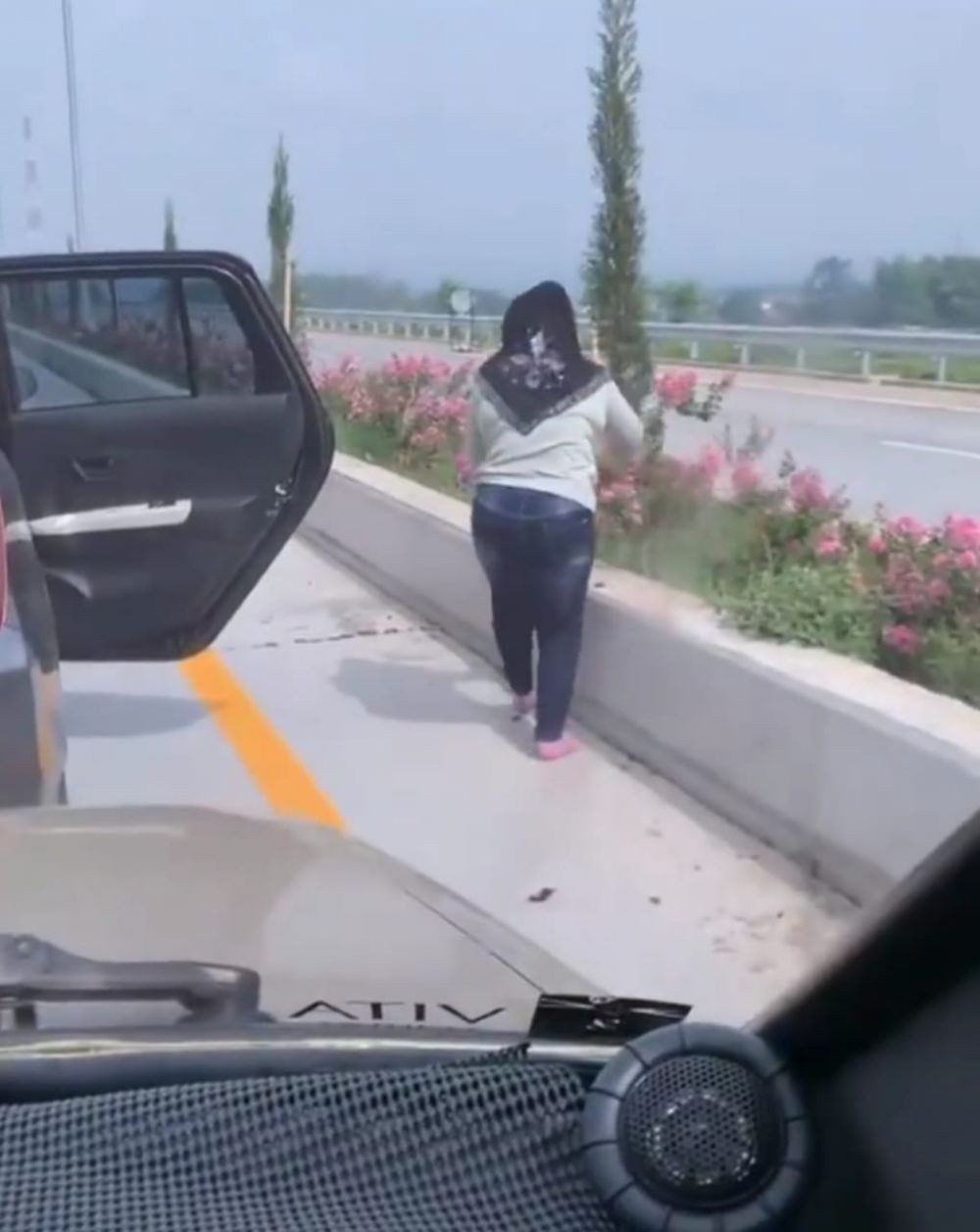 Viral! Penumpang Mobil Turun Lalu Petik Bunga di Exit Tol Singosari