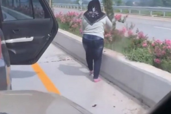Viral! Penumpang Mobil Turun Lalu Petik Bunga di Exit Tol Singosari