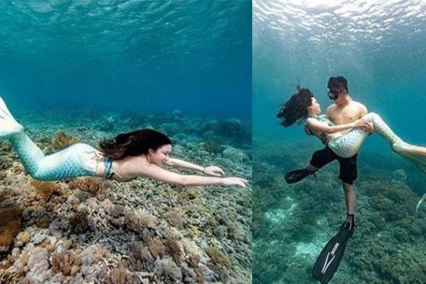 Eksotis! 10 Potret Prewed Bawah Laut Boy William & Karen Vendela