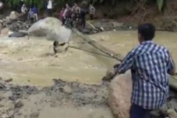 Bupati Labuhanbatu Utara Nyaris Hanyut Saat Banjir Bandang