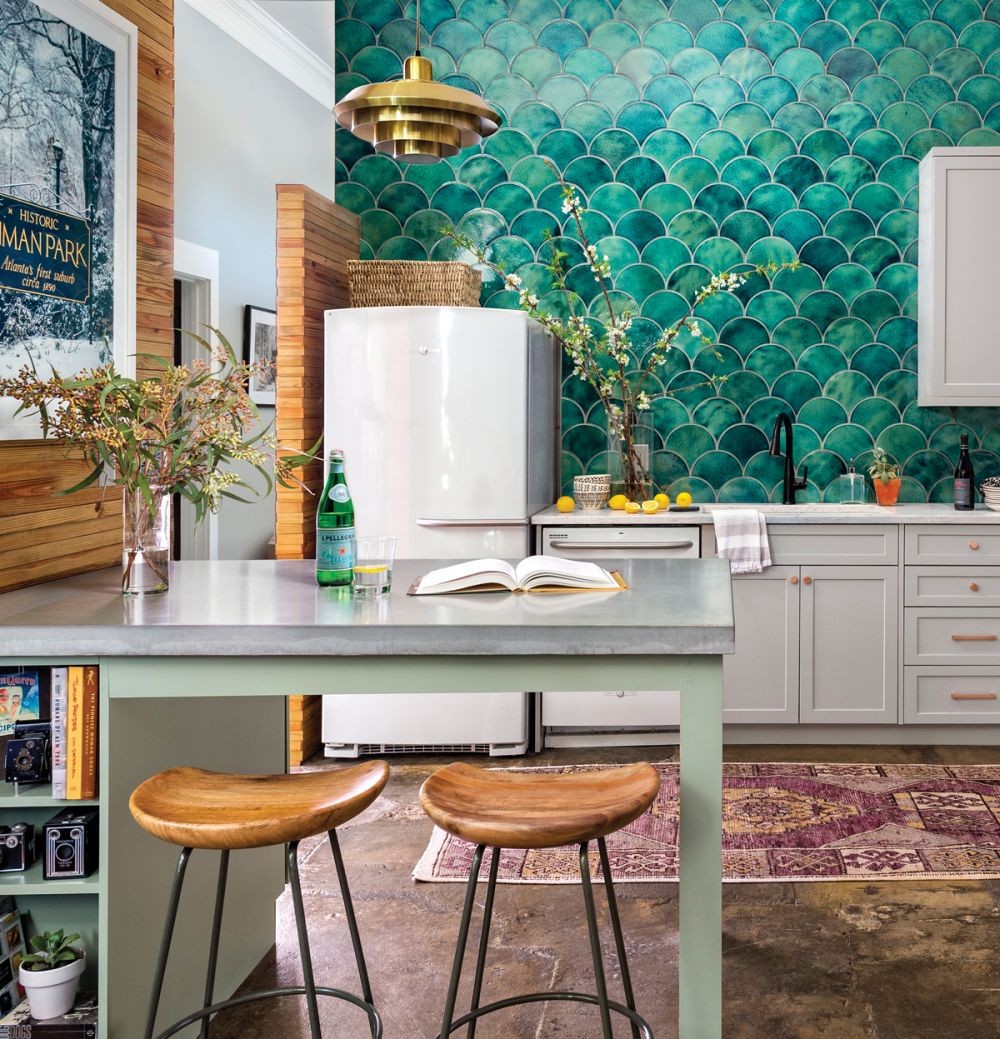 10 Desain Dapur dengan Keramik Motif  Area Masak Jadi 