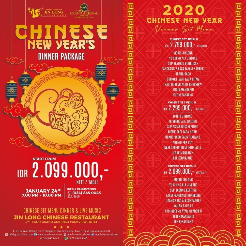 Daftar Paket Dinner Perayaan Malam Imlek 2020 di 10 Hotel Semarang