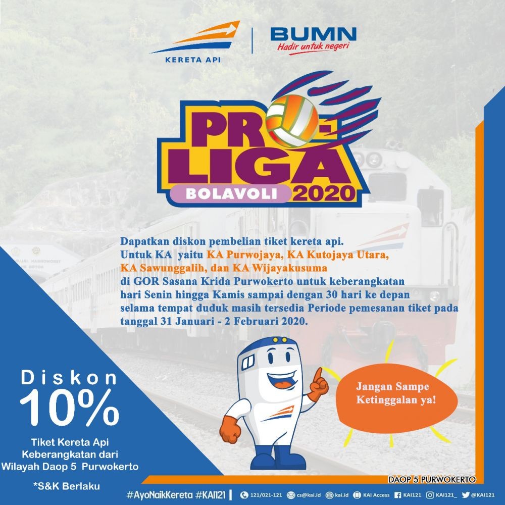 Dukung Proliga 2020, PT KAI Berikan Diskon 10 Persen Tiket Kereta Api