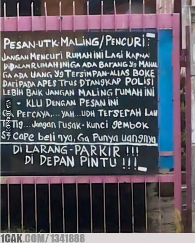 Serba Kocak, 9 Tulisan yang Ampuh Mencegah Maling