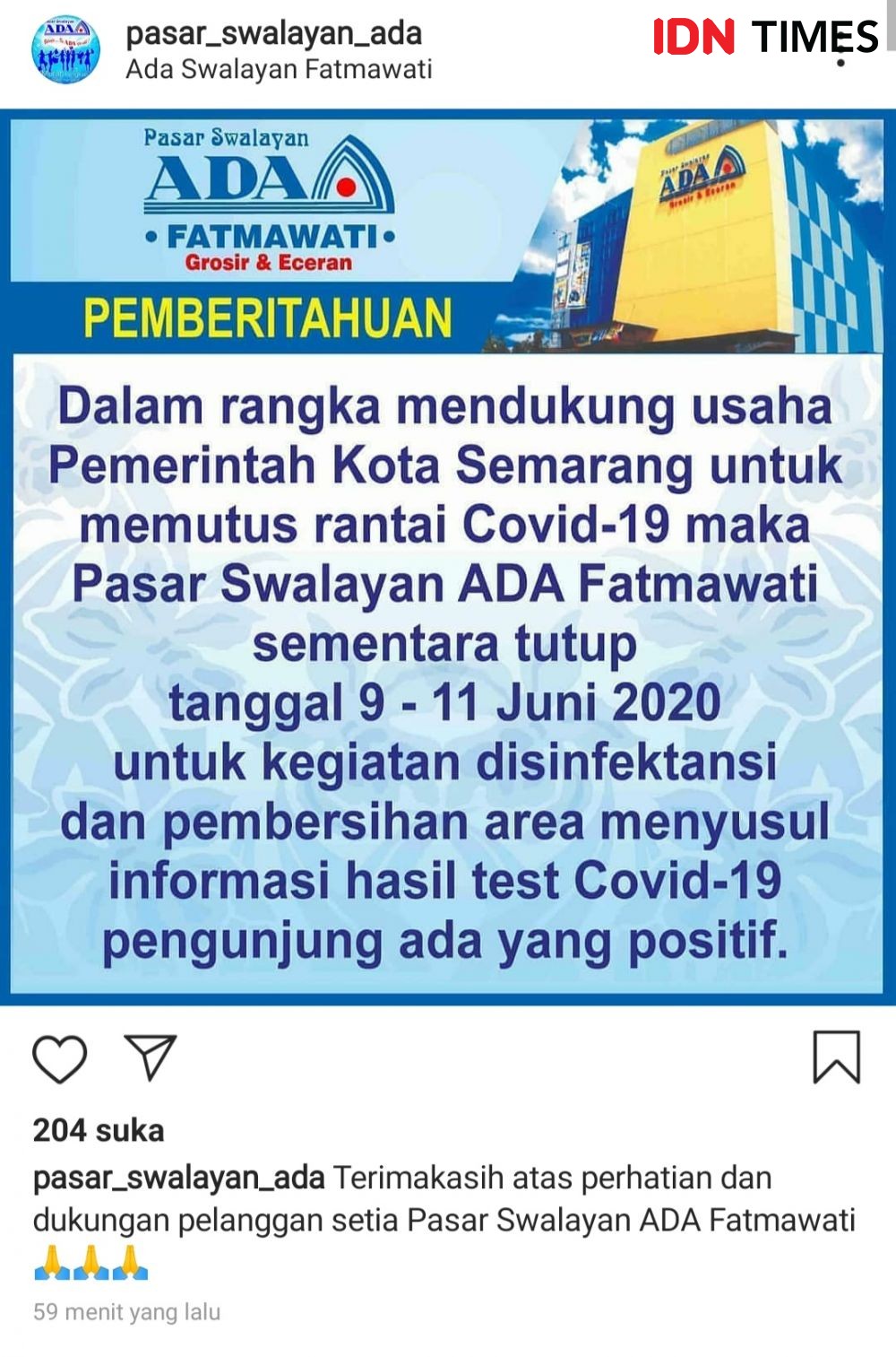 Swalayan ADA Fatmawati Jadi Klaster Baru COVID-19 di Semarang, Awas!