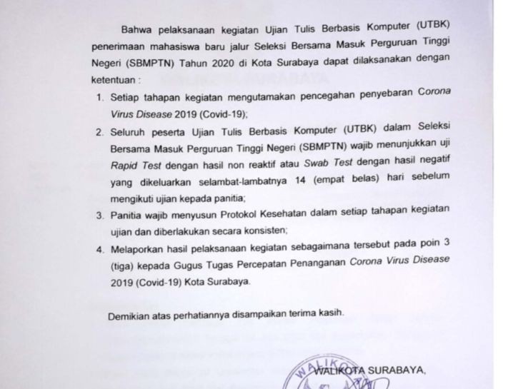 UTBK Wajib Rapid Test, Gratis Buat Mahasiswa Bidikmisi Surabaya