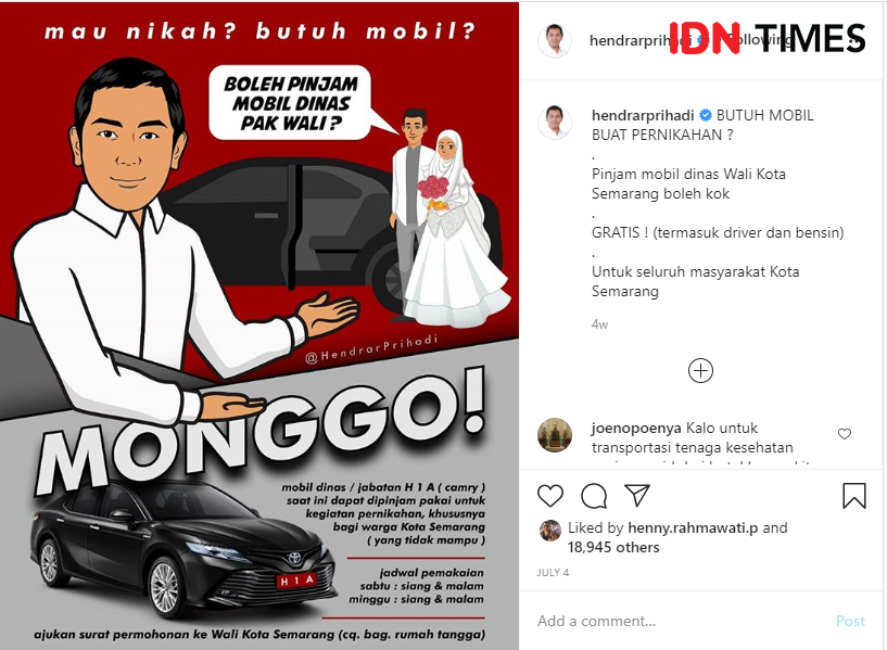 Enaknya Nikah Naik Mobil Dinas Wali Kota Semarang, Gratis Semua, Mau?