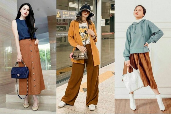 9 Ide Padu Padan Outfit dengan Rok dan Celana Warna Cokelat Caramel