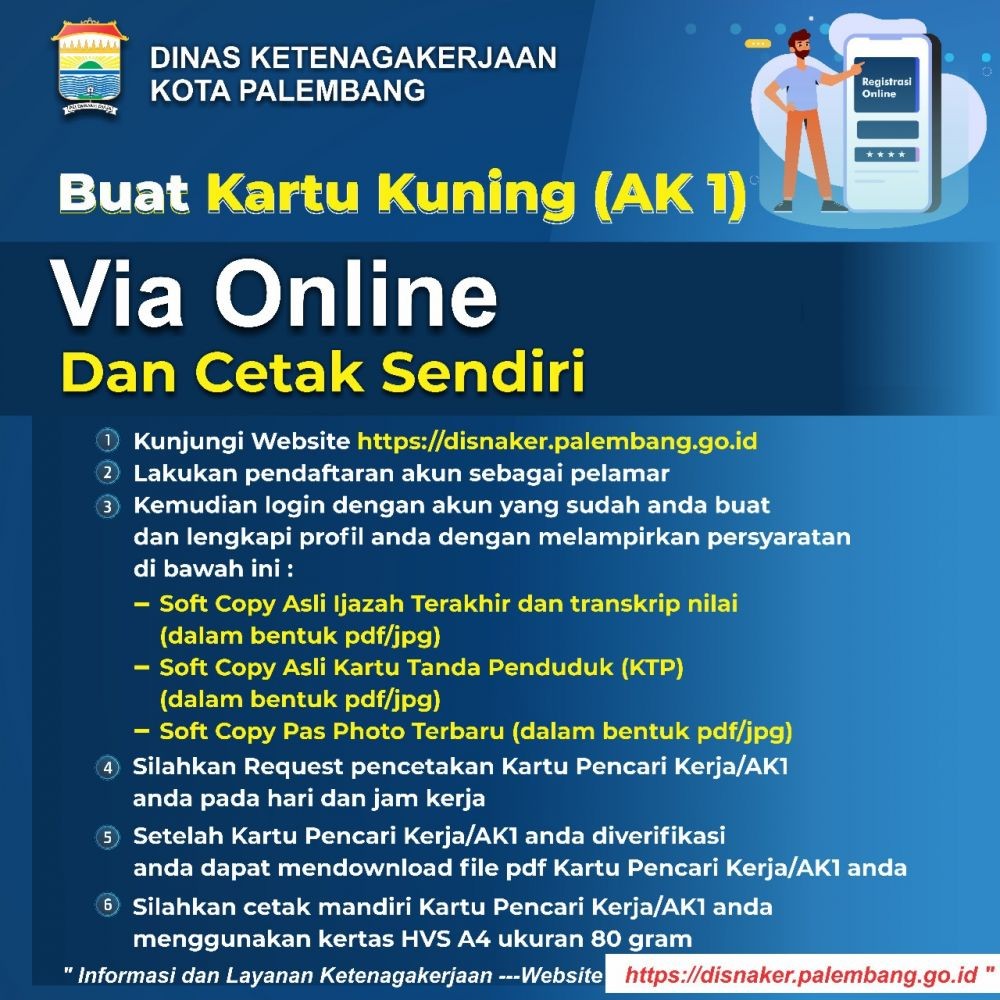 Cetak Kartu Kuning Bisa Online, Buka Situs Disnaker Palembang
