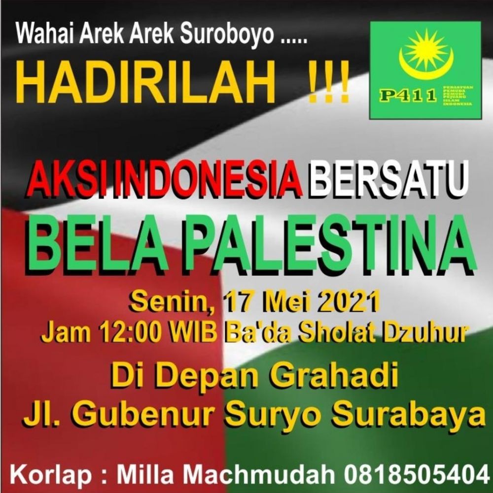 Aksi Bela Palestina di Surabaya Digelar Lintas Agama