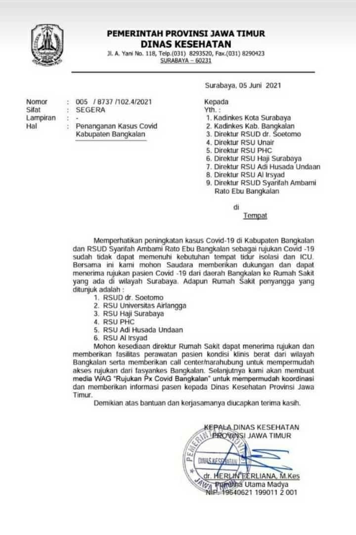 6 RS di Surabaya Diminta Siaga Pasien COVID-19 dari Bangkalan