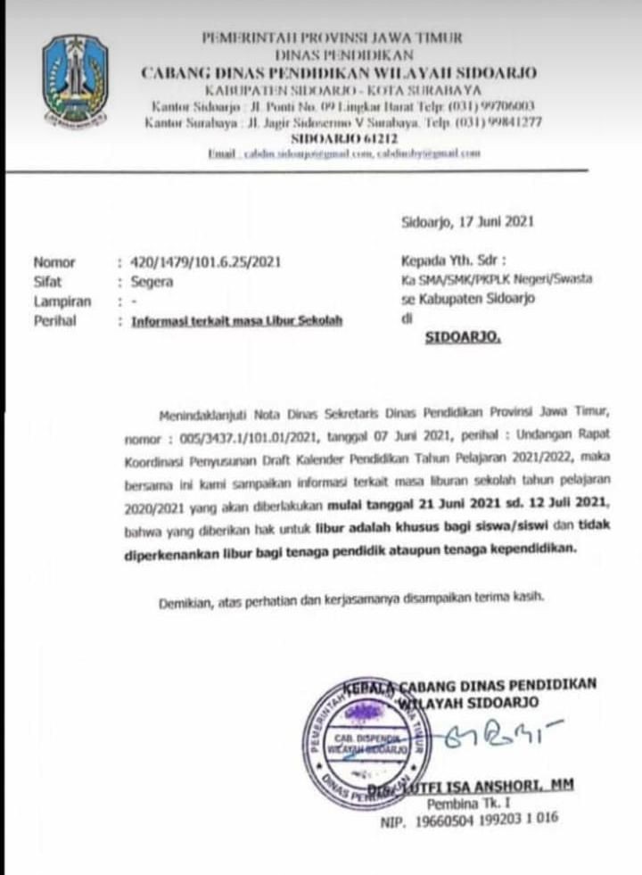 Guru SMA/SMK Surabaya dan Sidoarjo Tidak Boleh Libur, Kenapa? 