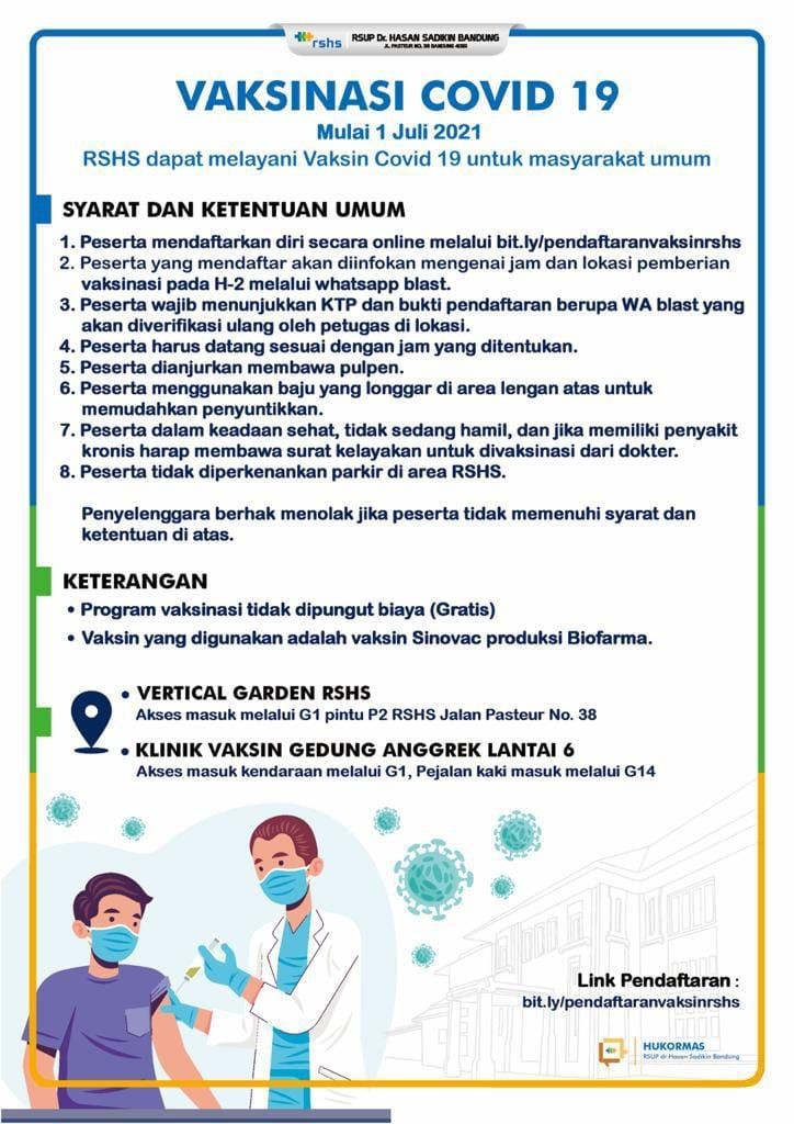 Wargi Bandung Raya, RSHS Buka Pendaftaran Vaksinasi COVID-19 Loh