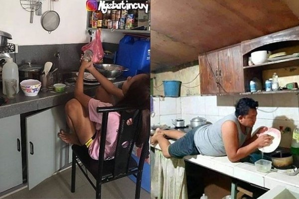 Bikin Nyengir, 10 Potret Kocak Orang Cuci Piring Kelewat Santuy
