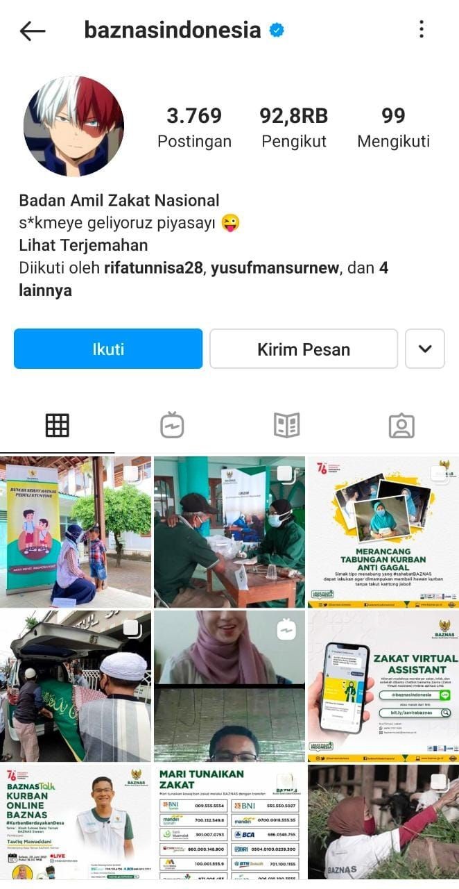 Baznas Instagram Account Hacked, Photos of Sexy Women Appear