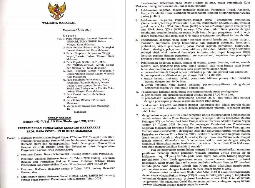 Isi Lengkap Revisi PPKM Makassar: Masjid Ditutup, THM Juga