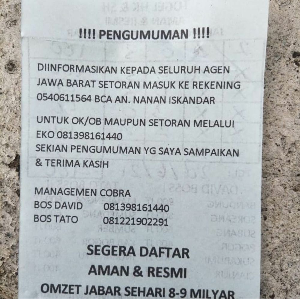Viral, Undian Togel Diduga Kembali Marak di Kota Bandung