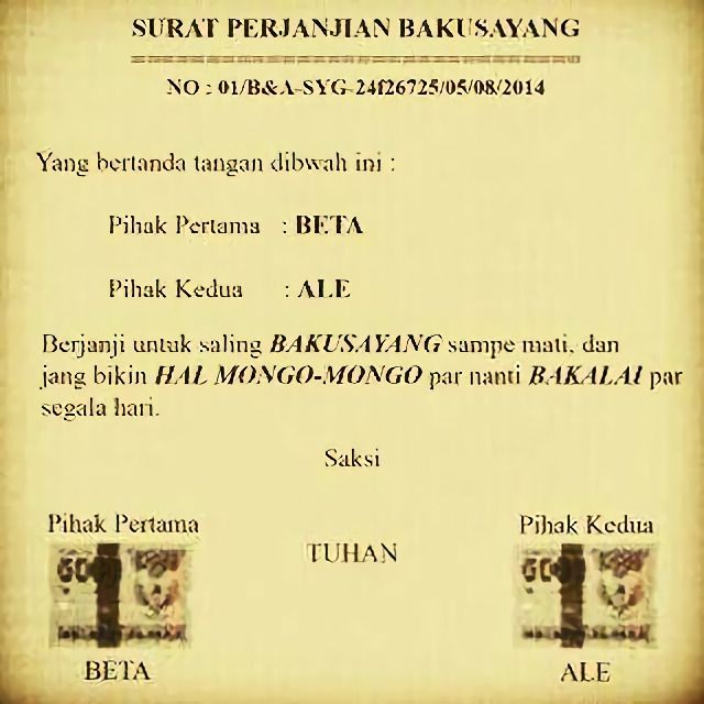 10 Surat Perjanjian Bermaterai Pasangan Kekasih Lucu Abis 2304