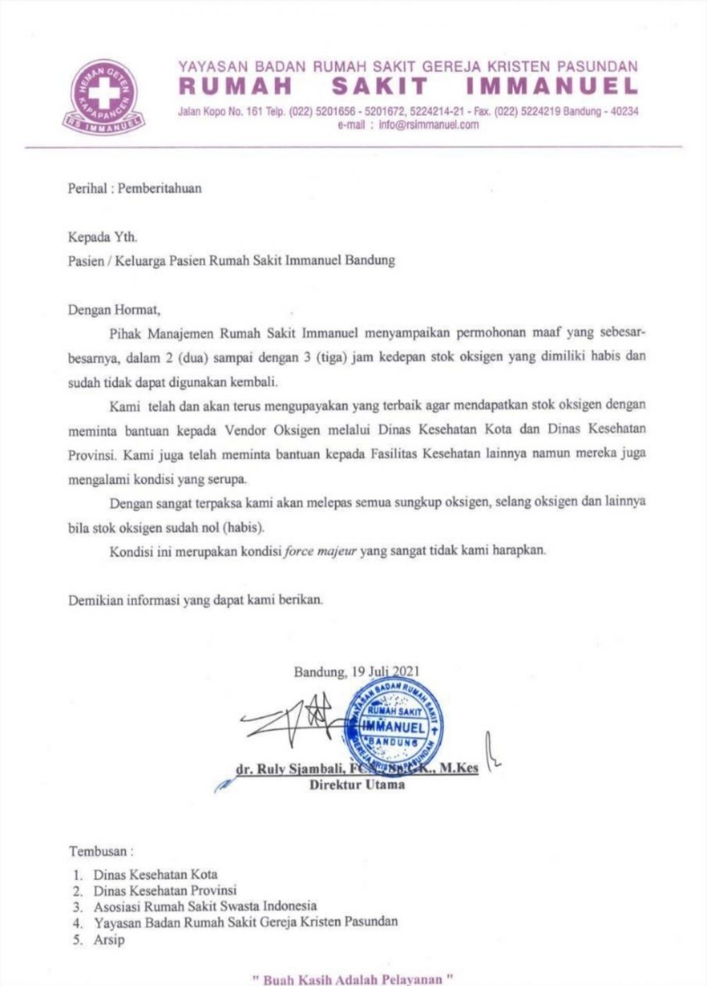 Stok Oksigen RS Immanuel Bandung Habis, Keluarga Pasien Minta Bantuan